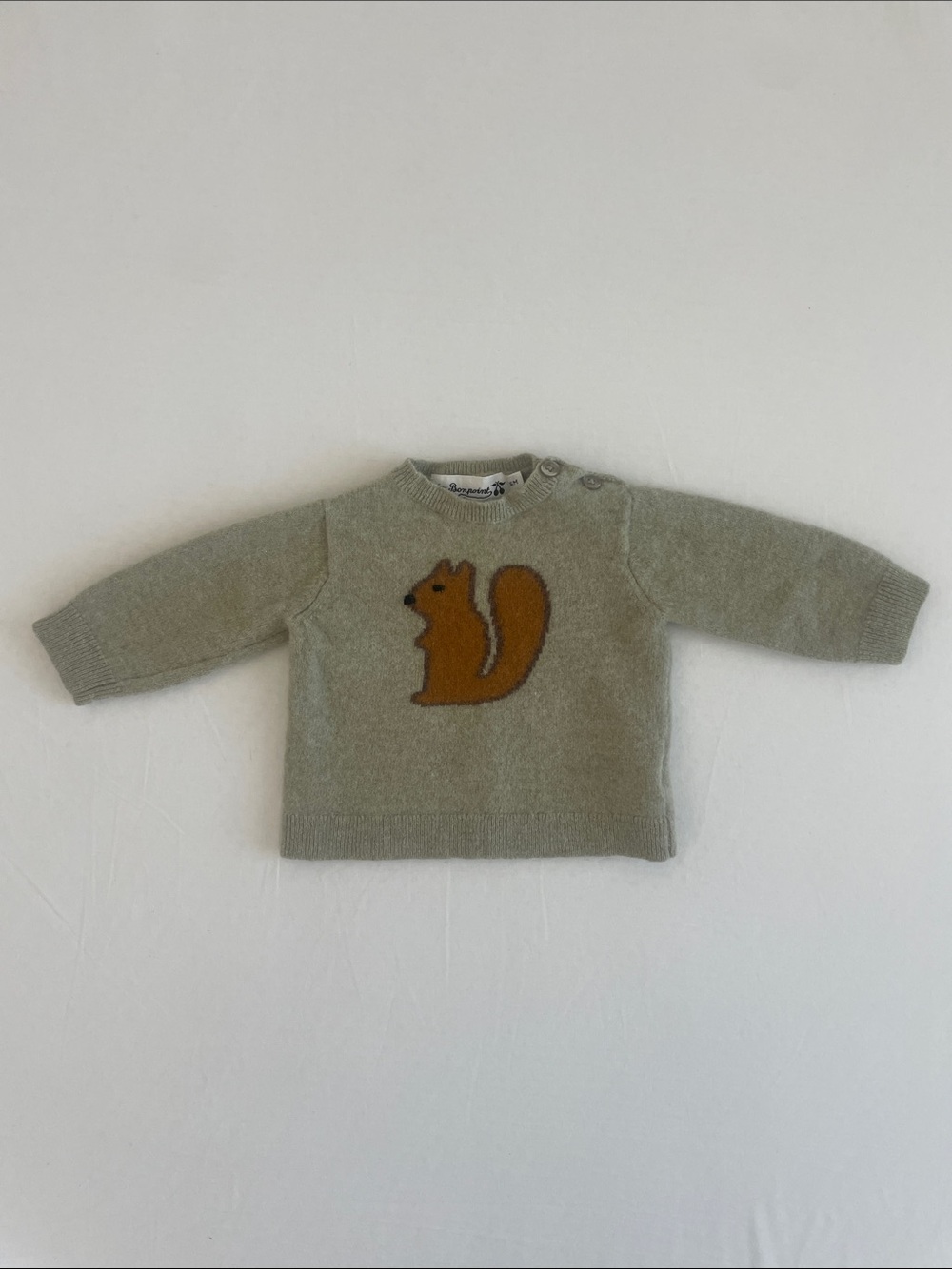 Bonpoint Lichen Squirrel Almire Intarsia Wool Sweater 6M (NWOT)